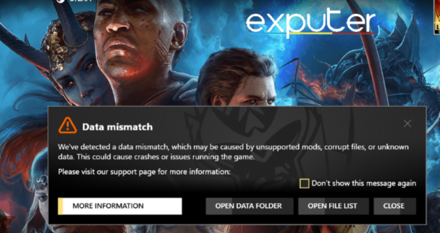 Baldur's Gate 3 Data Mismatch Error