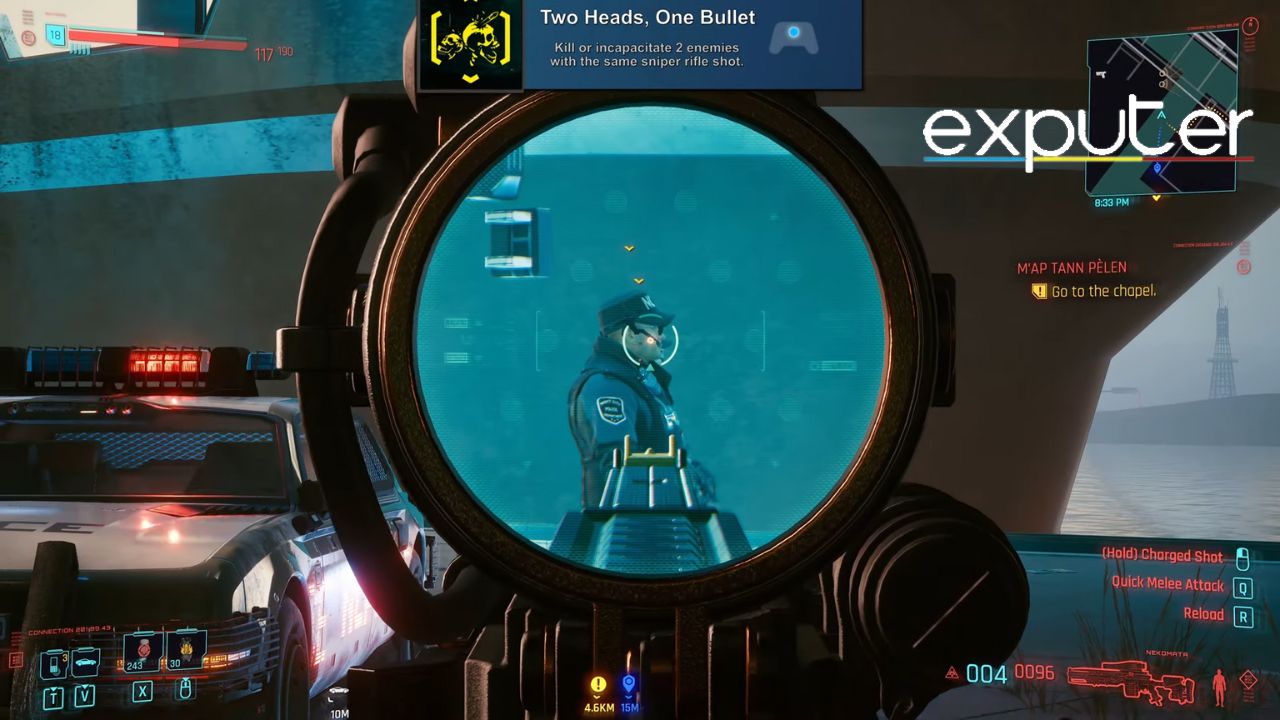 Two Heads, One Bullet Trophy in Cyberpunk 2077 [Screenshot Grab: eXputer]