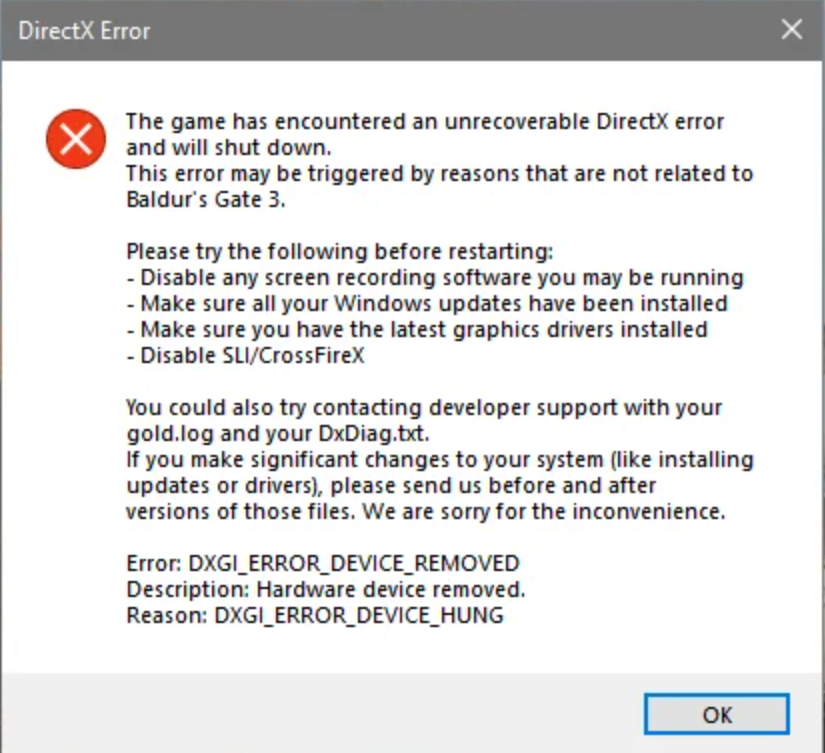 DXGI Error Device Removed