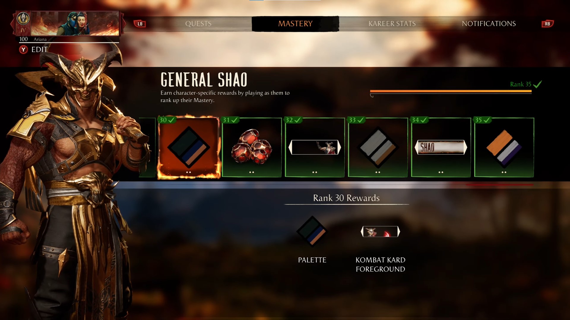 General Shao Mastery Rewards In Mortal Kombat 1