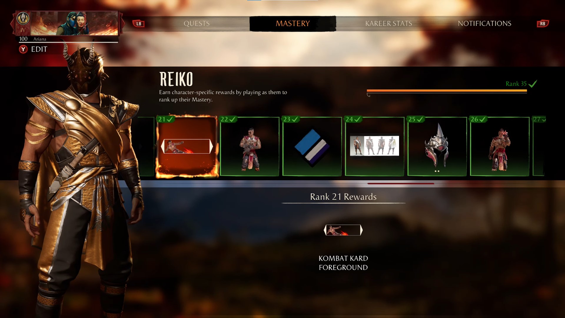 Reiko Mastery Rewards In Mortal Kombat 1