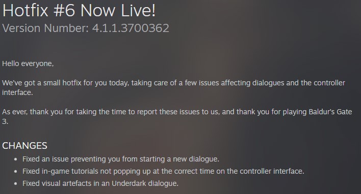 Baldur's Gate 3 Hotfix #6