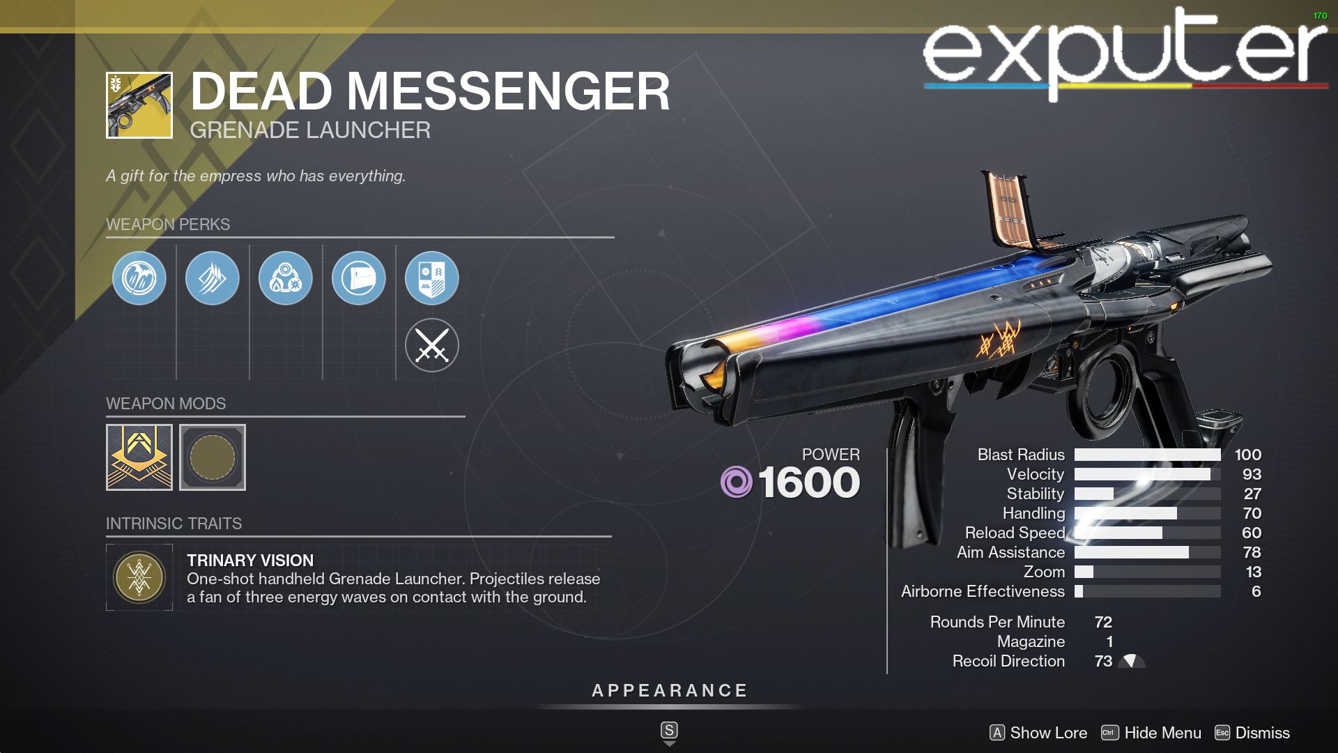 exotic grenade launcher dead messenge