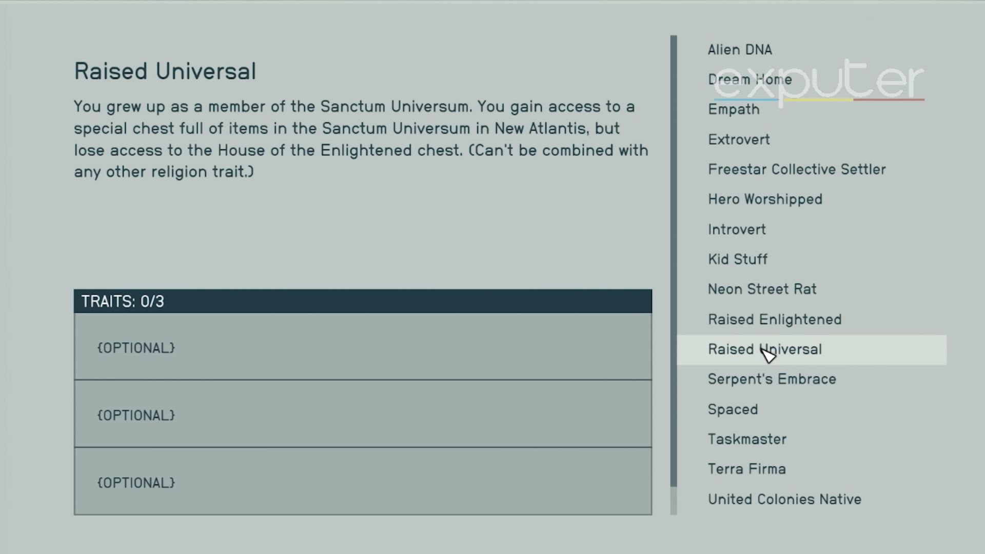 Raised universal religion starfield.