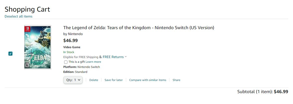 Tears of the Kingdom at a Discounted Price Point on Amazon