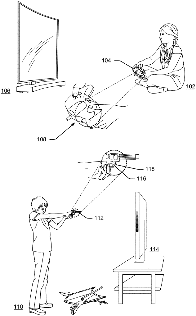 The image shows a gamer playing a VR title using real-life objects and toys.