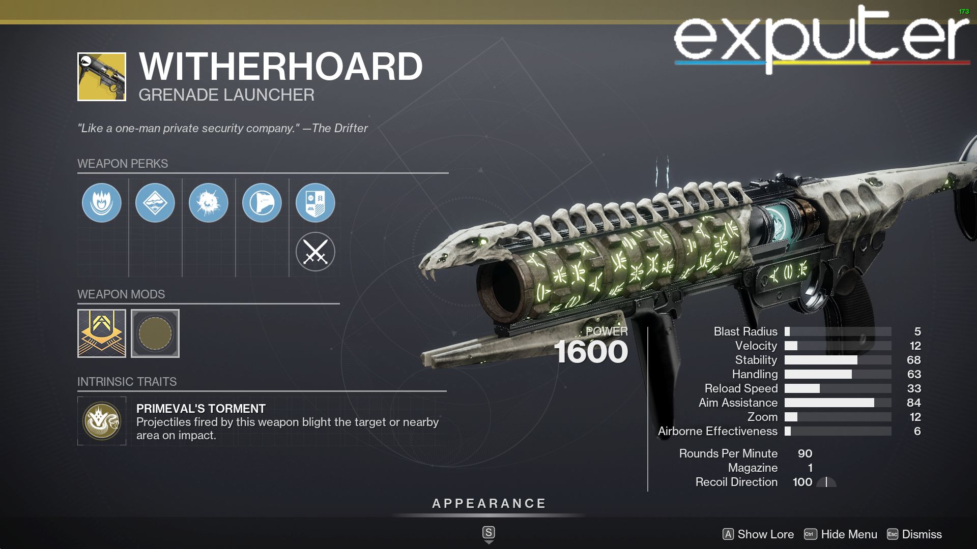 Destiny 2 witherhoard Exotic Grenade Launcher