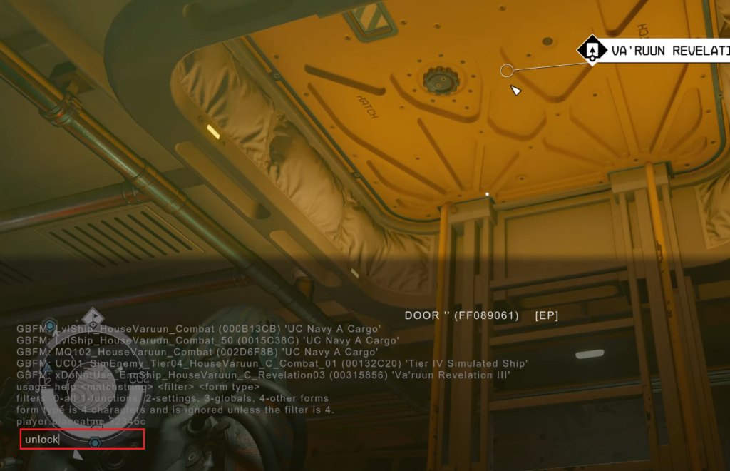typing unlock in the console after selecting an unlockable object in starfield