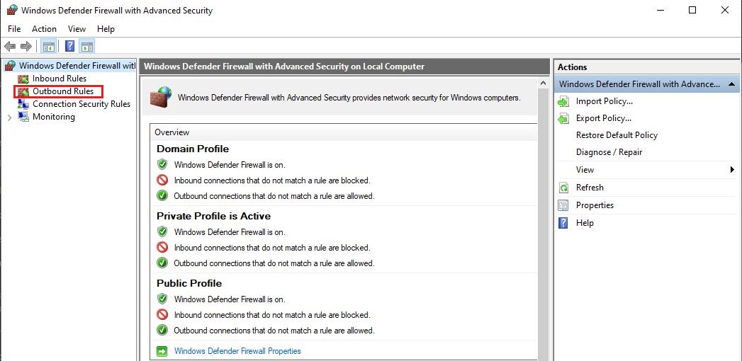 Going to Outbound Rules of Firewall