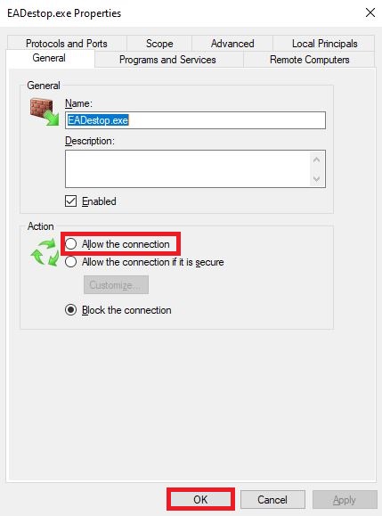 Allowing EA Client's Connection