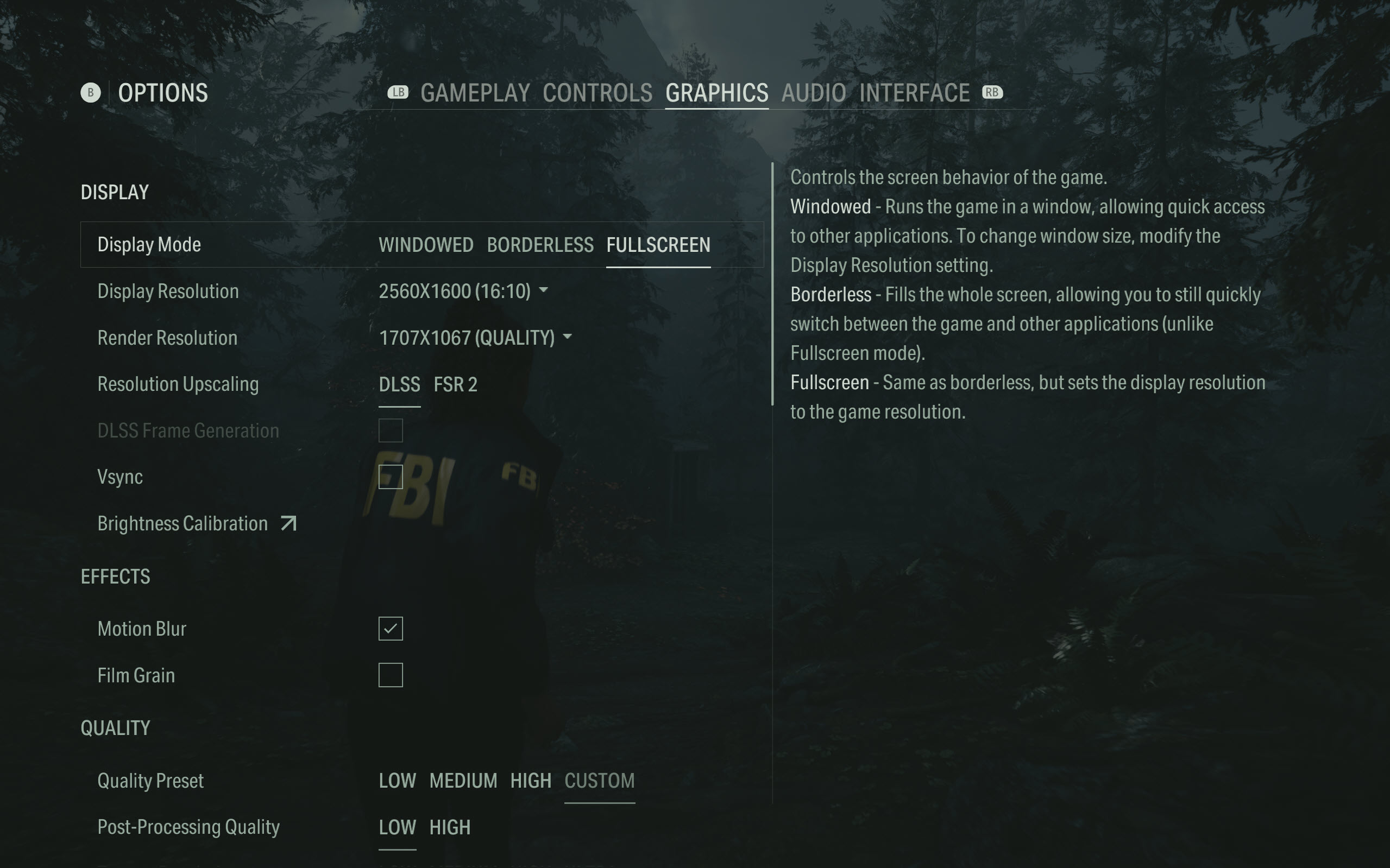 Alan Wake 2 Display Settings