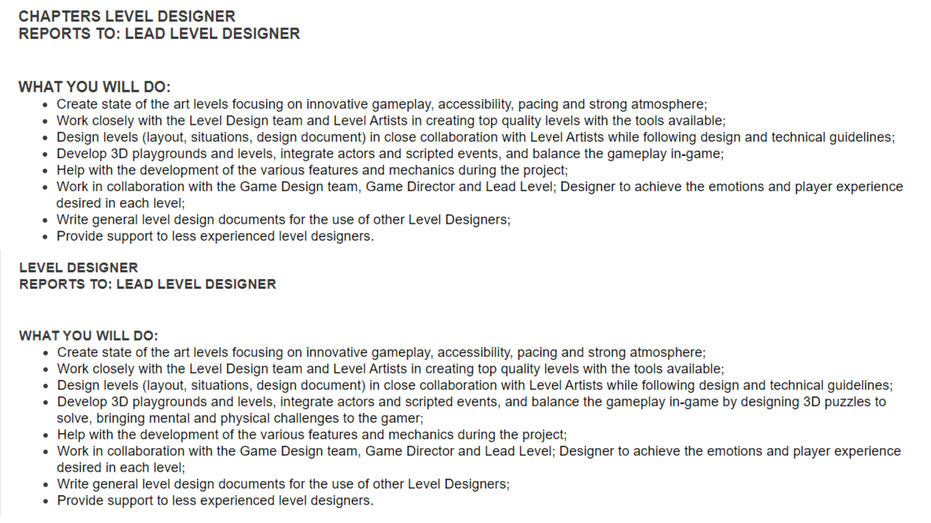 Job description requirements