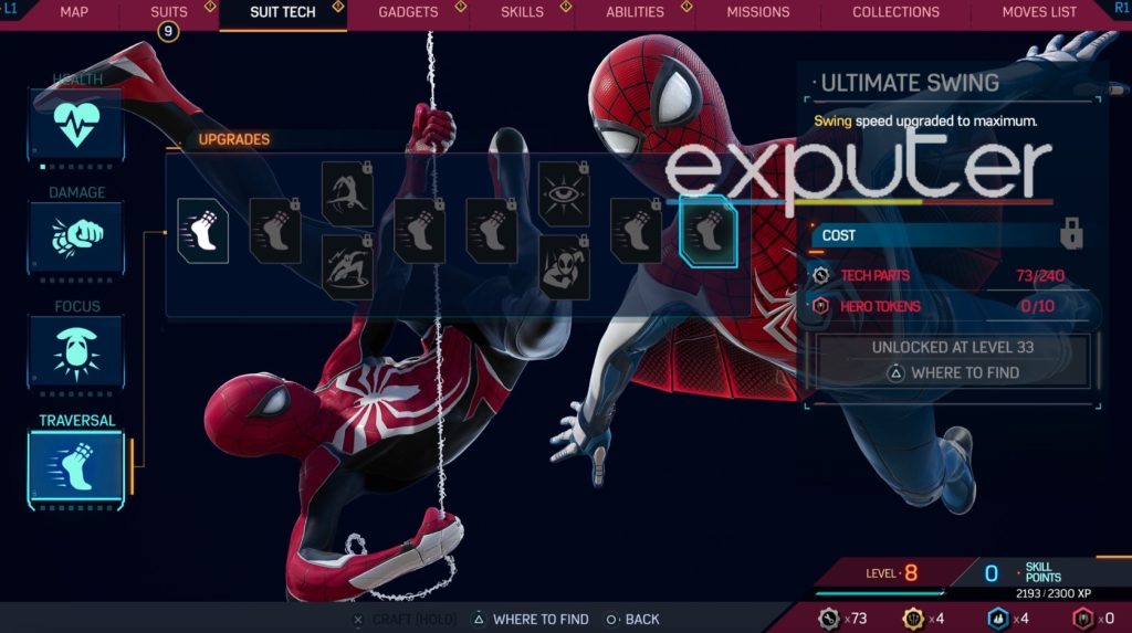 spiderman 2 best suit tech upgrades for traversal tree