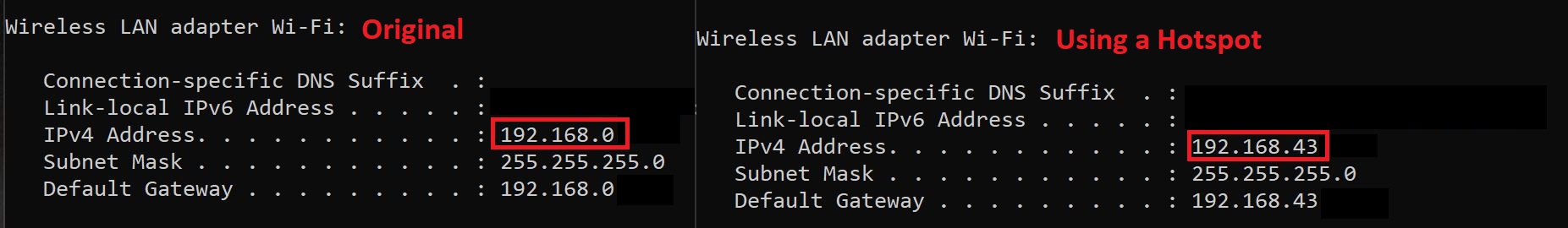 Switching IP using Hotspot