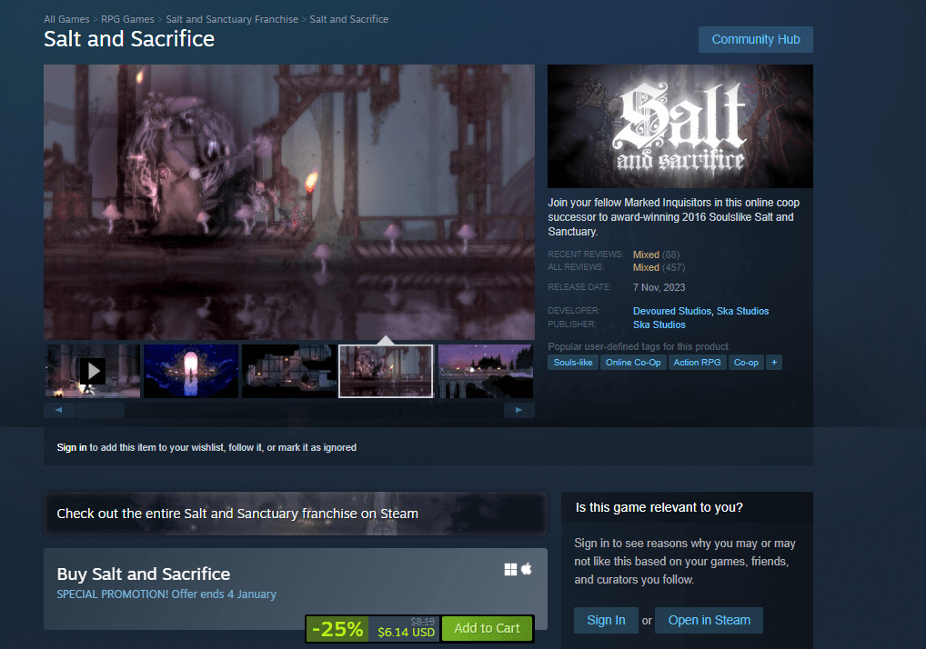 Salt and Sacrifice on Steam