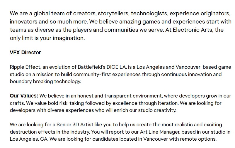 The next Battlefield game could feature realistic destruction effects, as per the job listing.