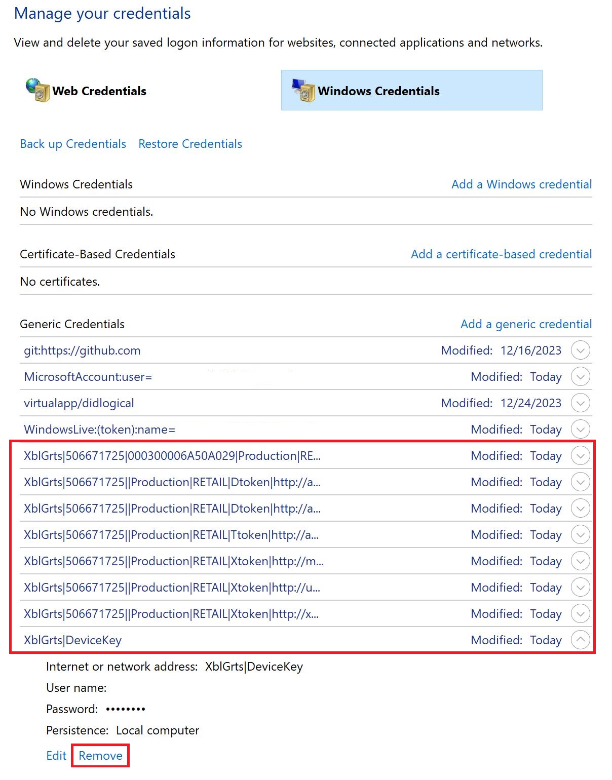 Removing Xbox Live xblgrts keys fix black screen in palworld