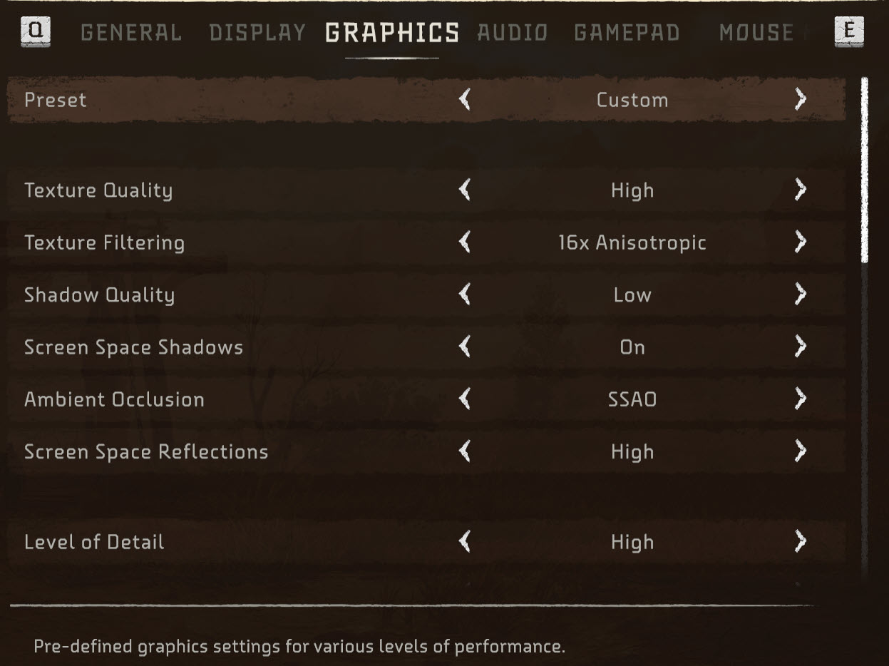 Horizon Forbidden west Graphics Settings