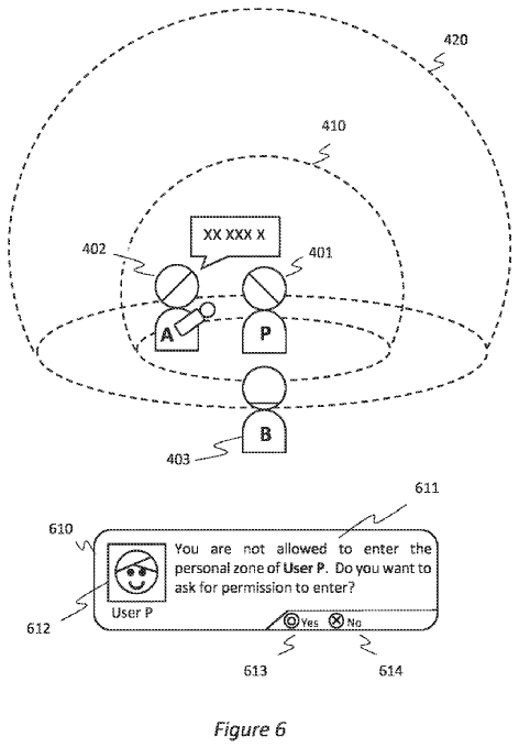 The image shows an example scenario in which one player approaches another user's personal bubble.