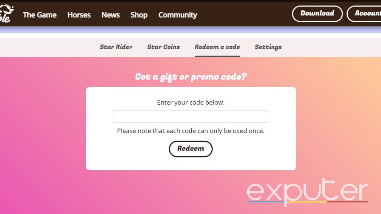 The screen that appears while redeeming codes