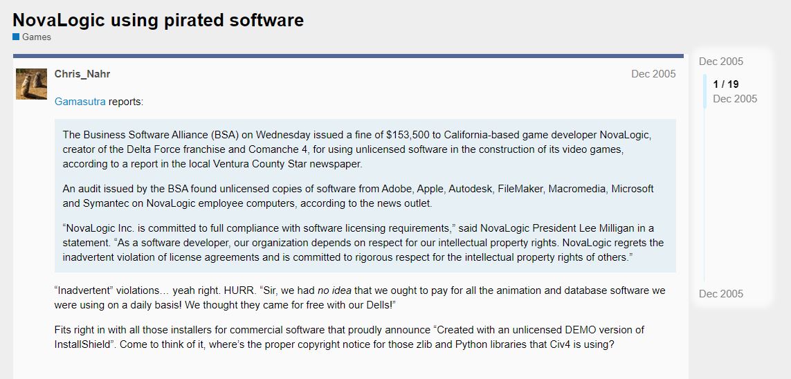 NovaLogic Pirated Software hit
