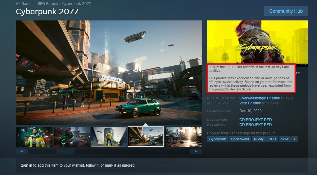 Cyberpunk 2077 on Steam Making a Killing