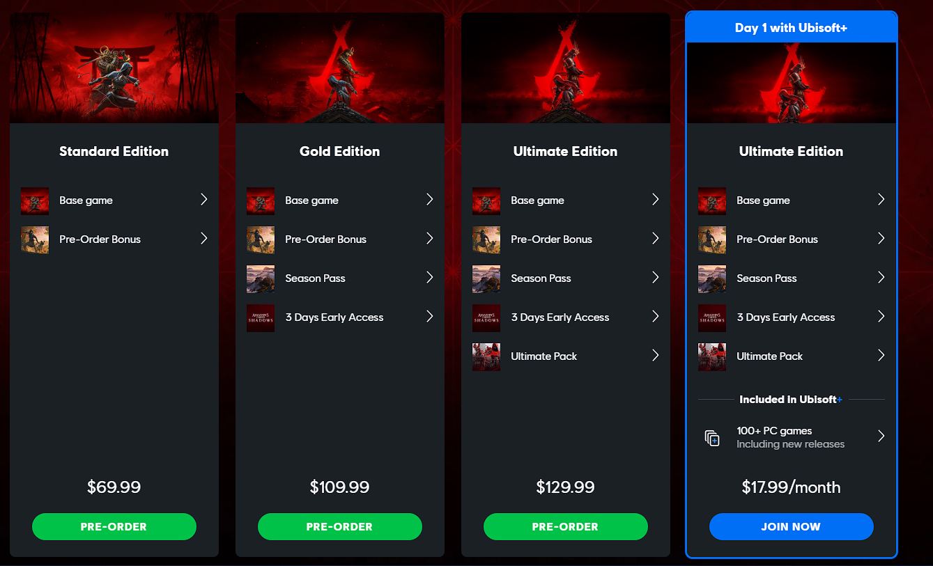 Assassin's Creed Shadows Pricing Structure (via Ubisoft).