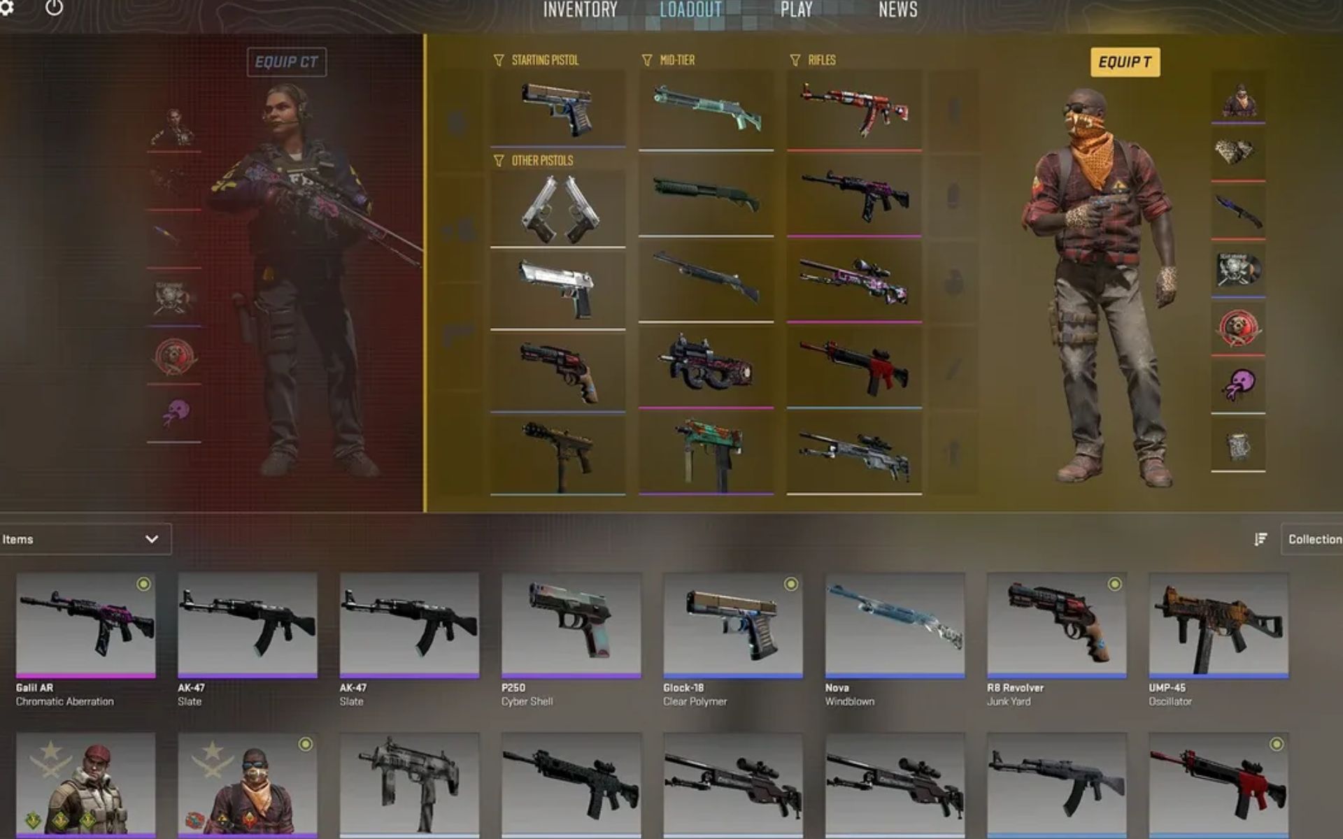 Collection of skins in CS2's menu.