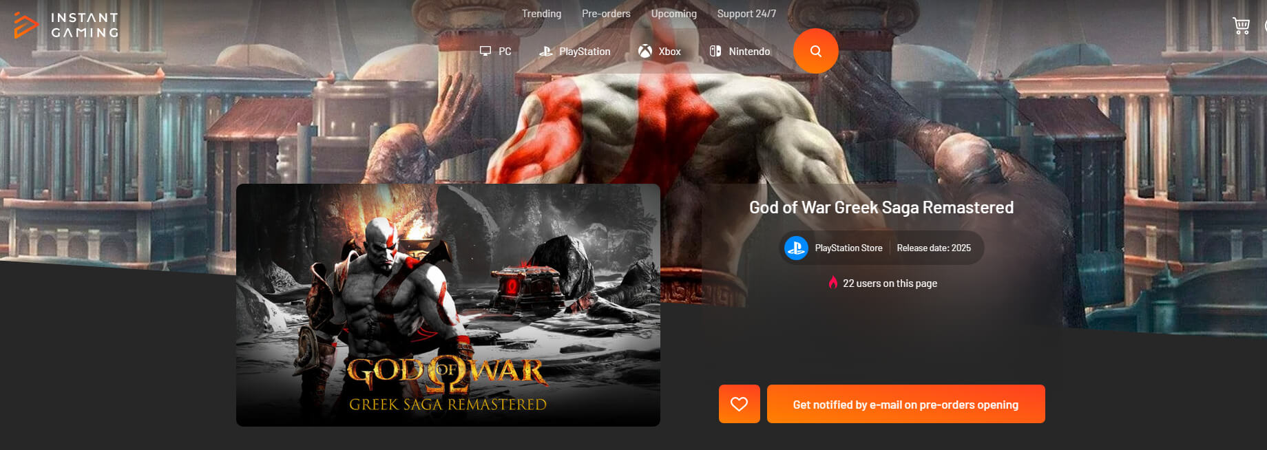 The God of War Greek Saga Remastered Listing on Instant Gaming