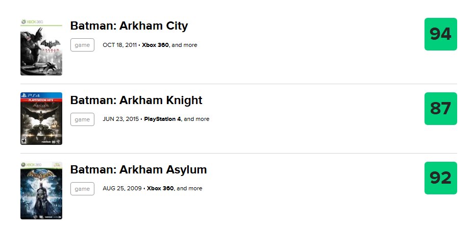 The Batman: Arkham Games Rating on Metacritic