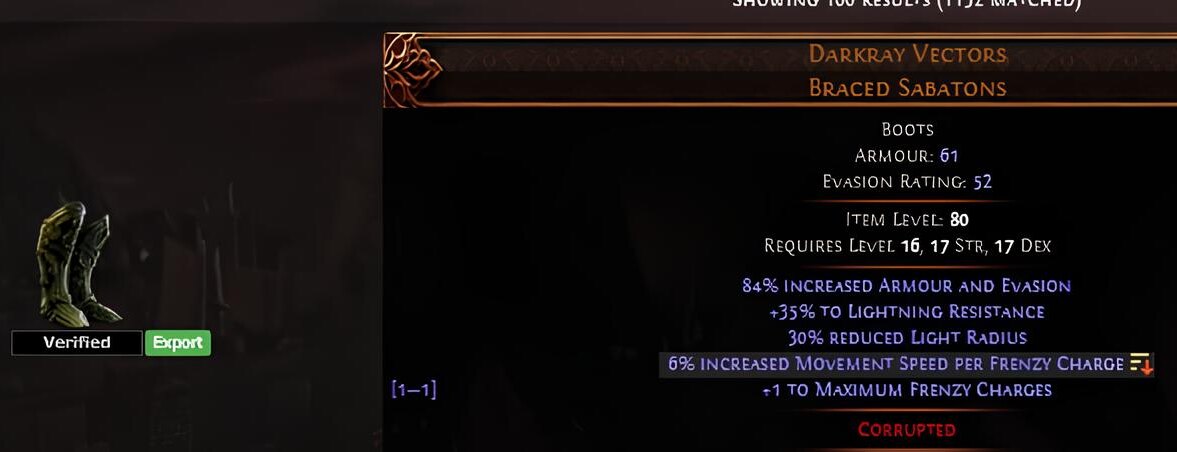 Showcasing boots stats in Path of Exile