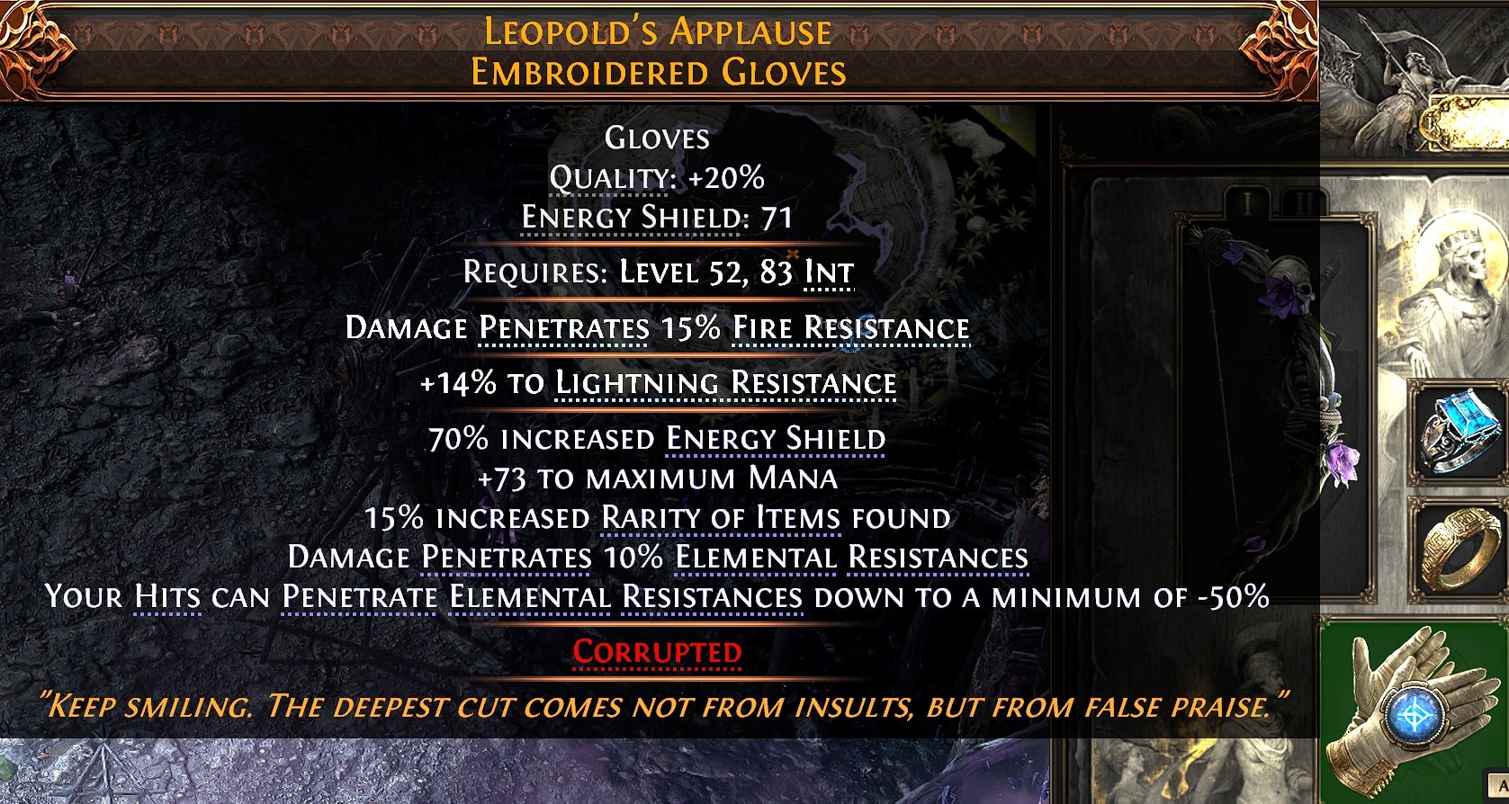 Showcasing Gloves stats in Path of Exile