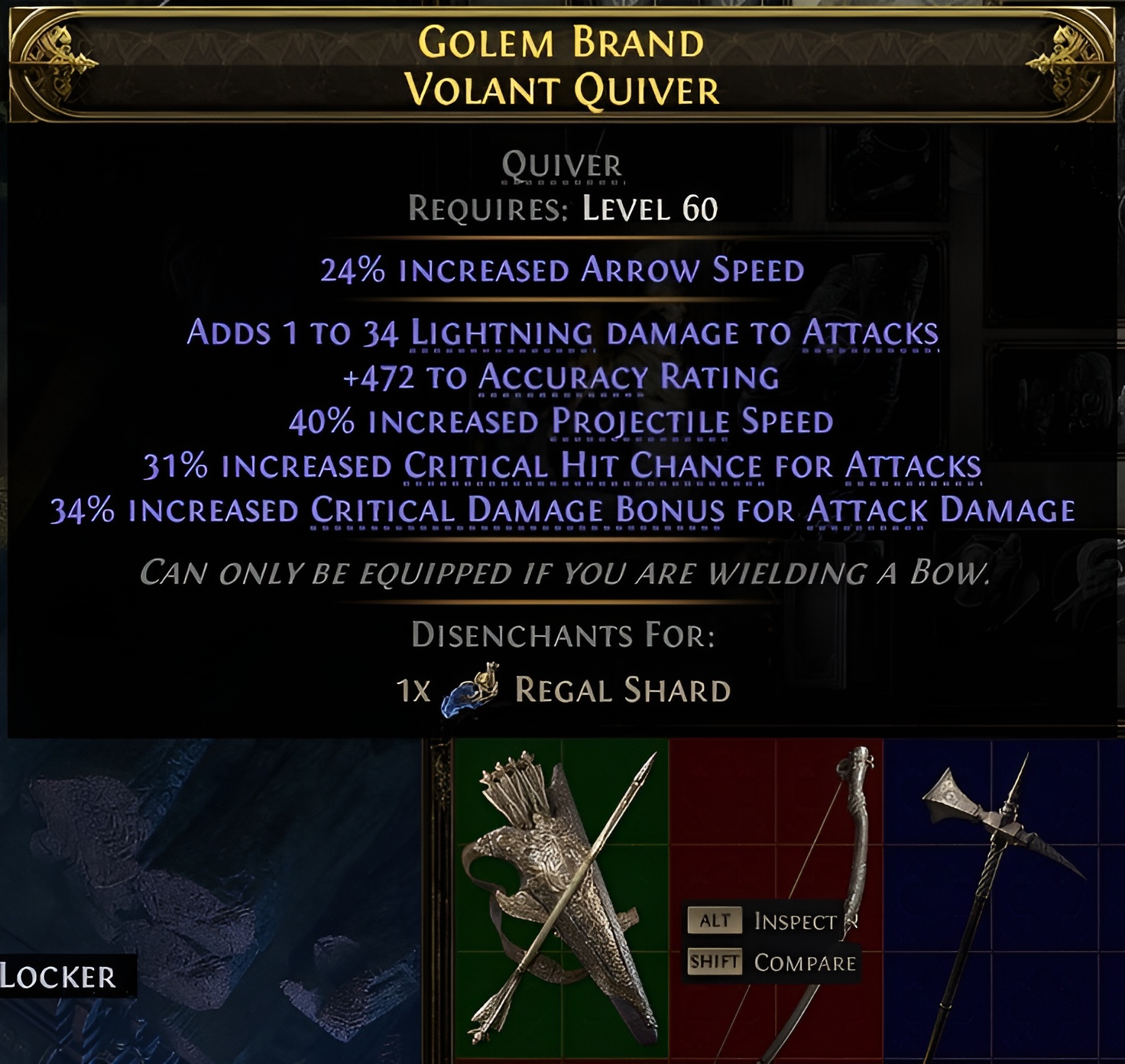 Showcasing Quiver stats in Path of Exile