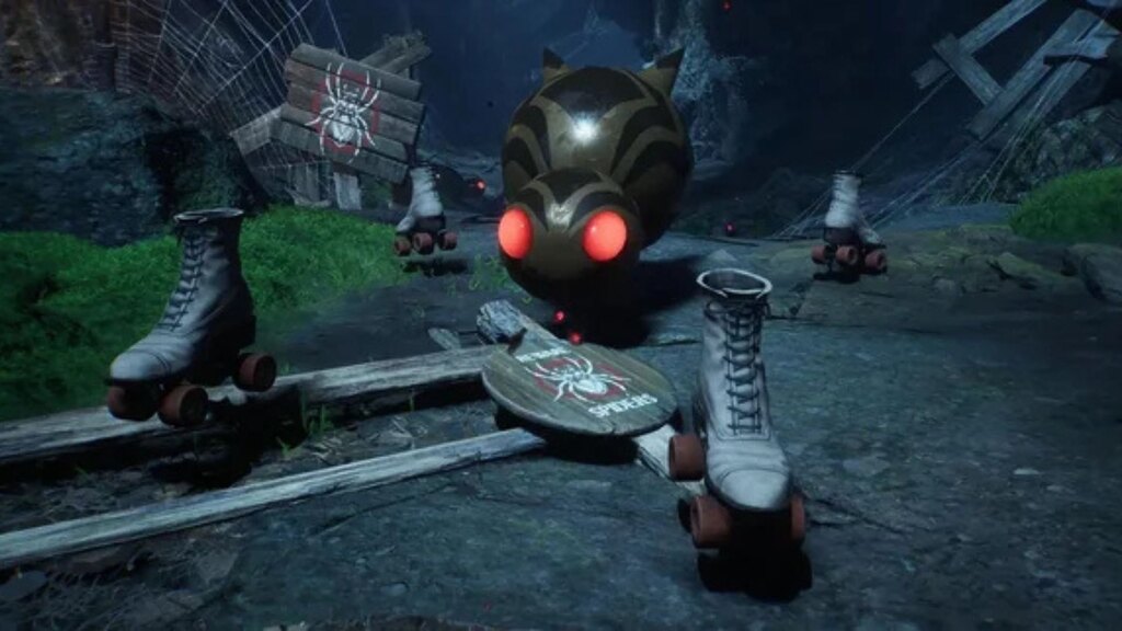 A spider-like figure wearing roller skates in Hogwarts Legacy