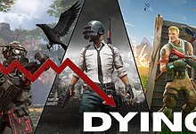 Apex Legends, PUBG and Fortnite side-by-side, as a red line chart showing decline portraying it's dying.