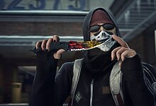 A CSGO game character holding on a knife and posing with it.