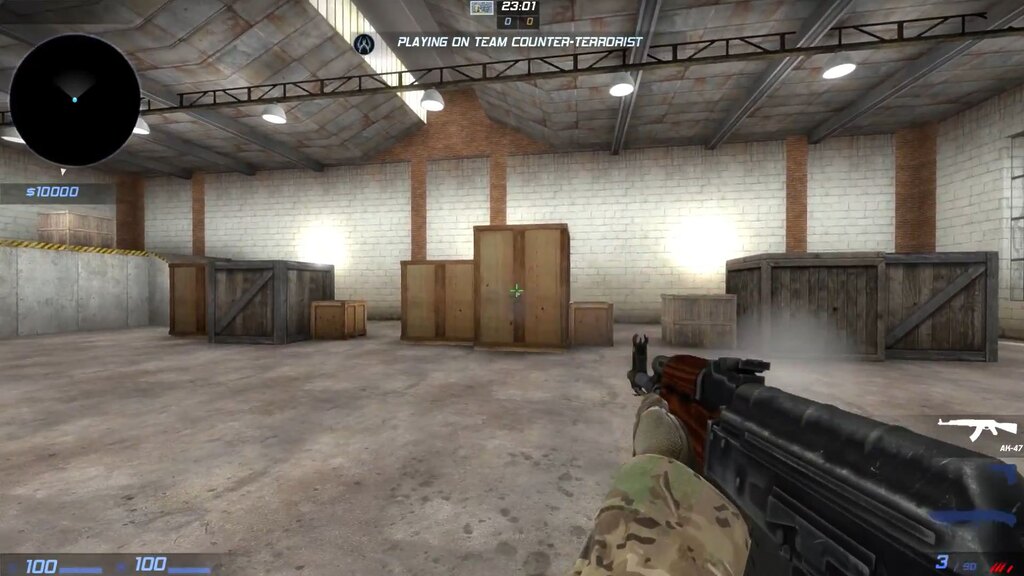 Practicing aim in a game mode by shooting at boxes and tracing. 