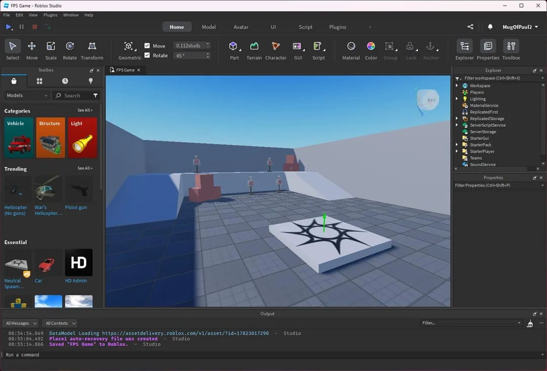 Initial setup of Roblox Studio
