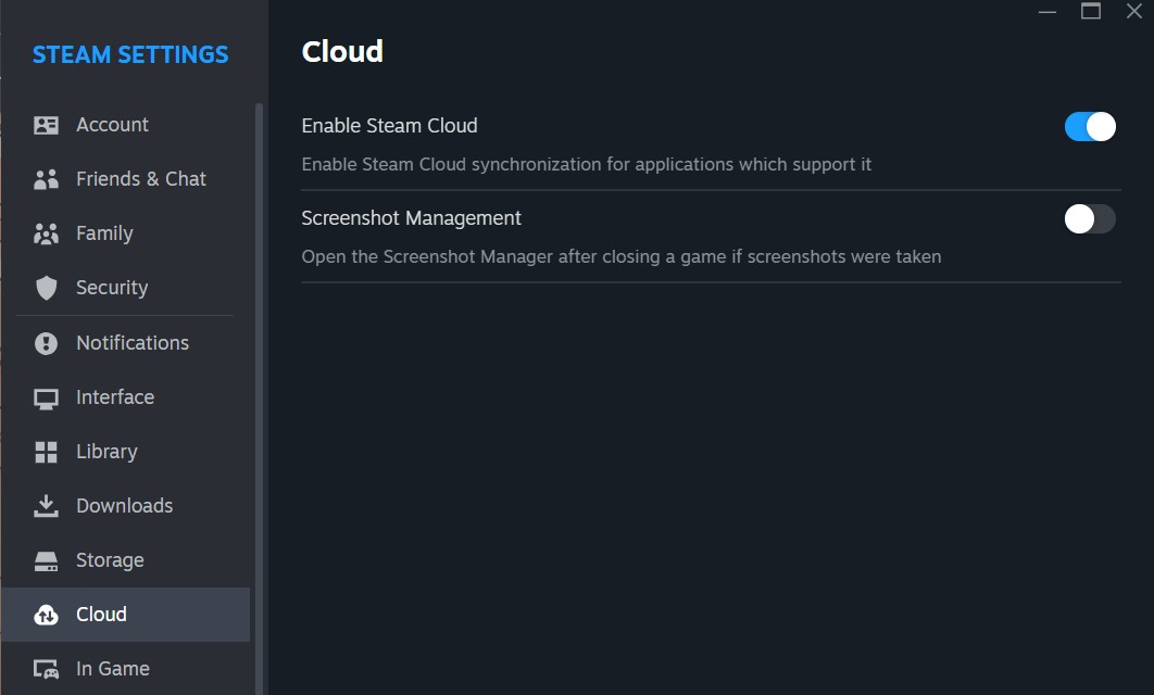 Steam Cloud on Steam Client